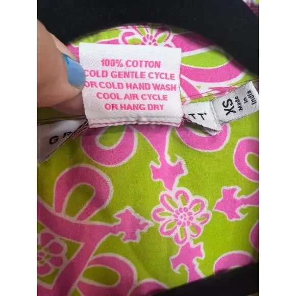 Gretchen Scott Designs Priss Brooks Ruffle Blouse Pink Green Sz XS - Picture 6 of 8